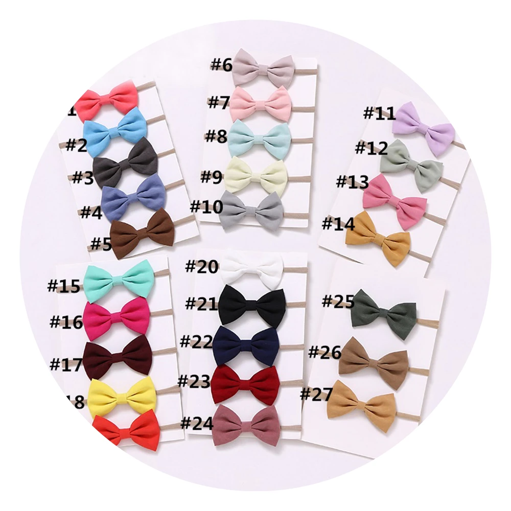 Solid Baby Bow Headband Handmade Fabric Nylon Headbands For Child Candy Color Elastic Hair bands Hair Accessories For Baby Girls