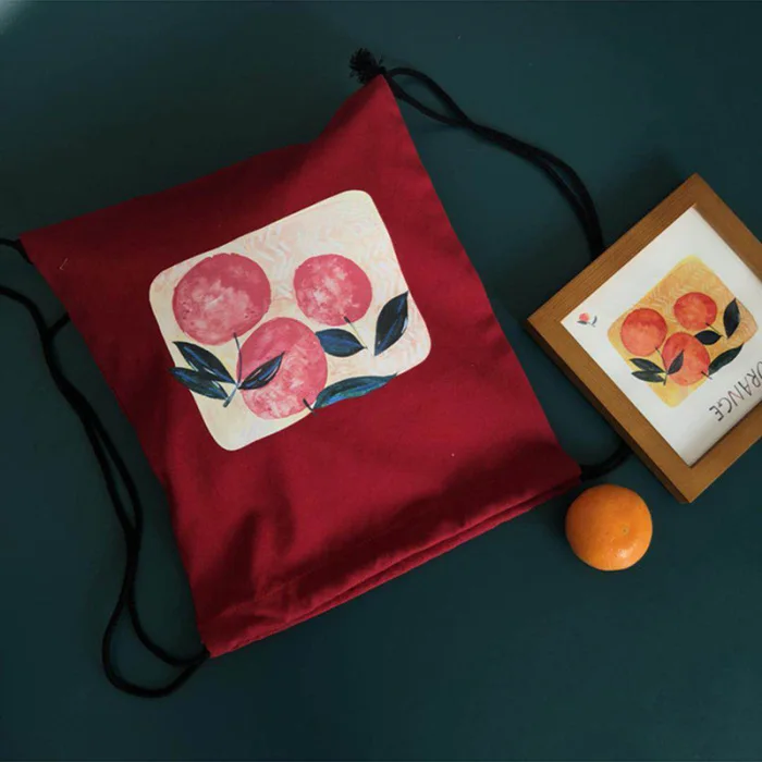 Women Lady Shoulder Bag Orange Printing Canvas for Mobile Phone Keys Money Travel J9