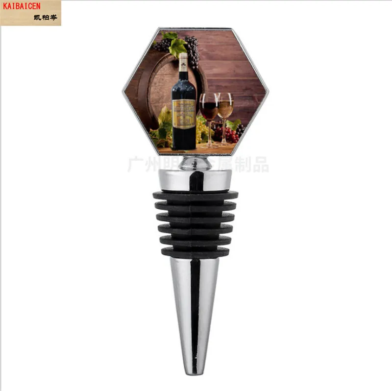 20개/묶음 와인 병 마개 블랭크 승화 아연 합금 병 마개 열전사 프린트 DIY 프린트