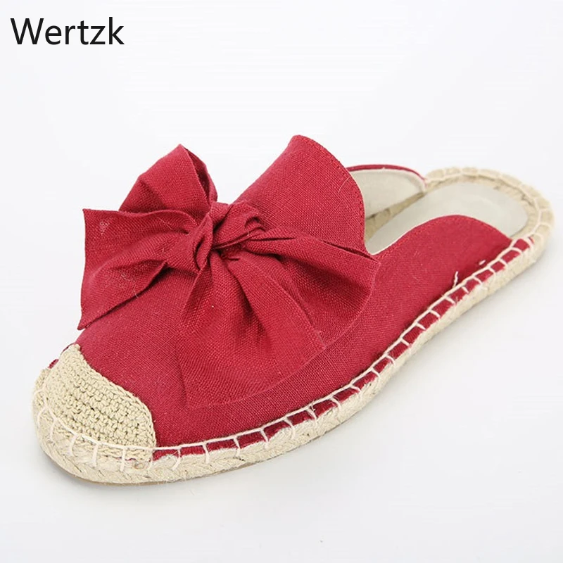 

Fashion Ethnic Casual Espadrilles Big Bow Flat New Women Spring Printed Embroider Slip on Fishermen Hemp Rope Shoes A298