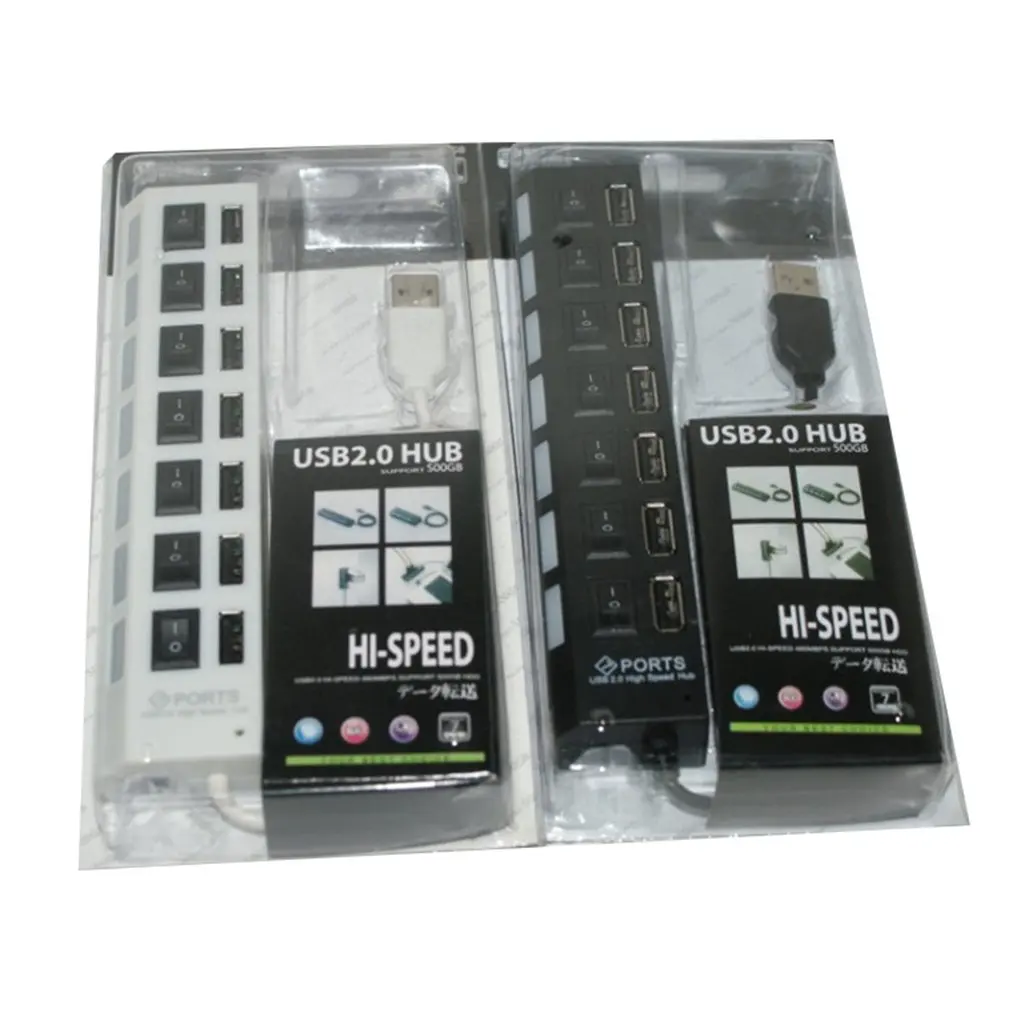 7 Ports USB 2.0 Adapter High Speed Multi-interface Hub Power on/off Independent Switch Indicator Light Seven-bit Splitter