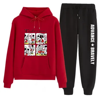 

n83 Women Tracksuit mickey Hoodies Sweatshirt And Pants 2 Pieces Set Fashion 2019 Female Cropped Top Pullover And Trousers Suit