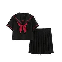Adjustable Girl Uniform Japanese Style Pleated Black Short Skirt Suit  JK Uniform    School Uniform
