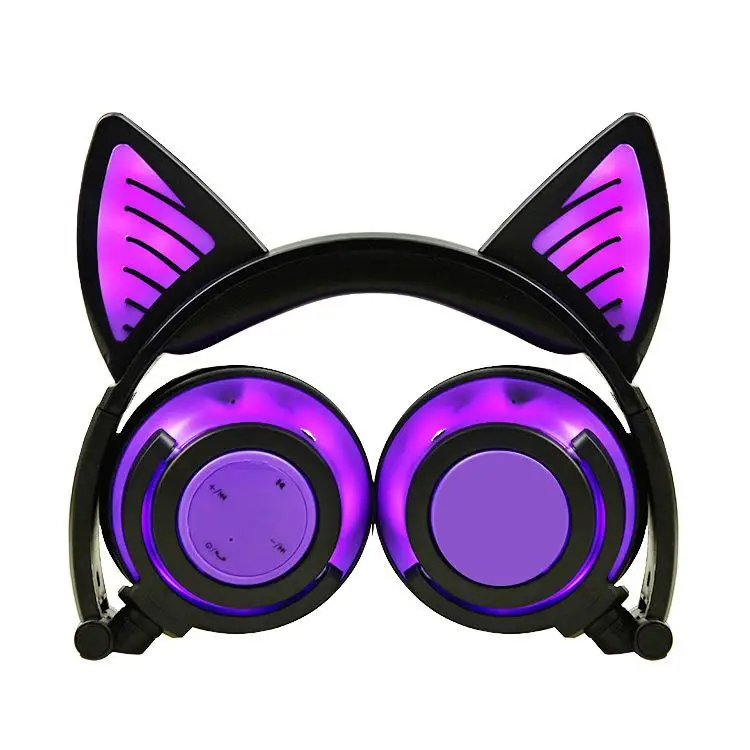 

HobbyLane Cute Cat Ear Rechargeable Gaming Headset with LED Lights Colorful Over Ear Foldable Headphones with Mic for Cell Phone