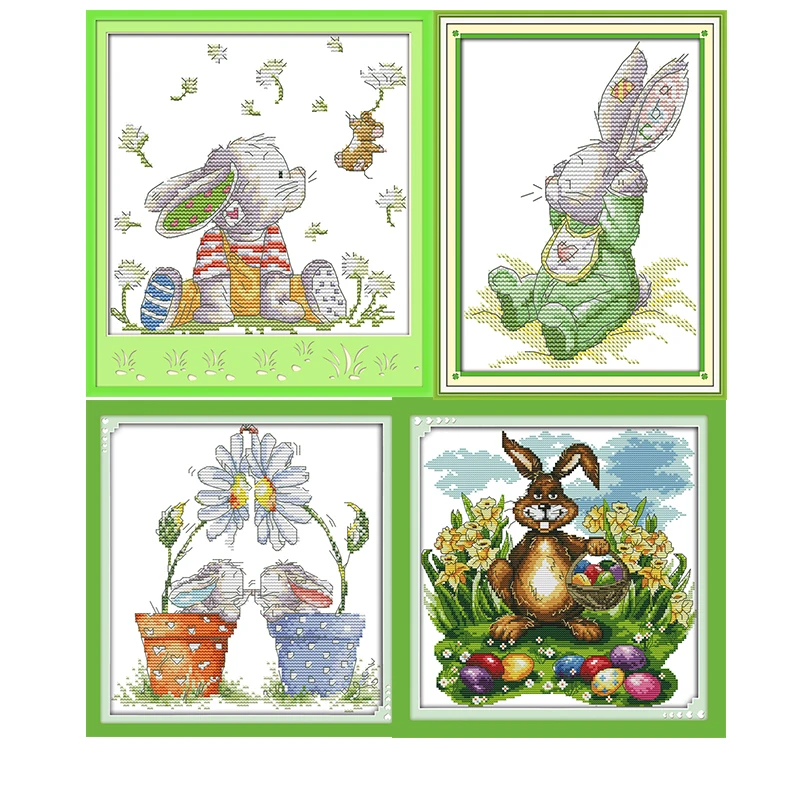 

The Patch Rabbit Cross Stitch Kit Cartoon Printing Counted Cross Stitch 14CT 11CT Fabric Art Embroidery Handmade Needlework Sets