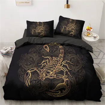 

Bedding Sets 3D Duvet Quilt Cover Set Comforter Bed Linen Pillowcase King Queen 155x215cm Size Black Gold Design Printed