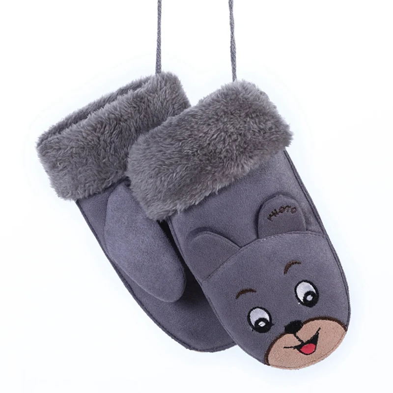 Новые плюшевые и бархатные теплые перчатки для детей, детские осенне-зимние теплые перчатки с рисунком животных, варежки для малышей