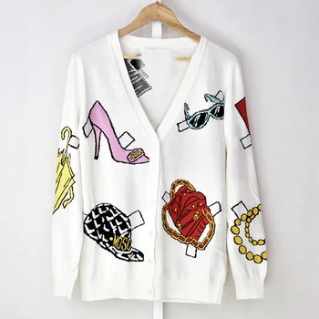 

Mo17 High Heels Glasses Pattern Knitting Cardigan Lady Sweater 7631