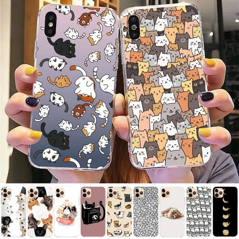 Cat Cute art Phone Case for iphone 13 11 12 pro XS MAX 8 7 6 6S Plus X 5S SE 2020 XR case iphone xr waterproof case