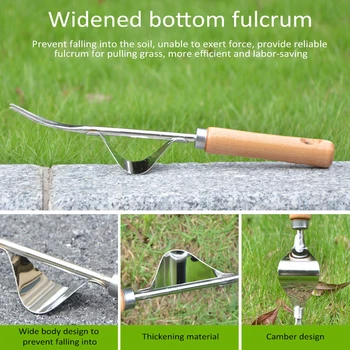 

Wood Handle Stainless Steel Garden Weeder Hand Weeding Removal Cutter Dandelion Puller Tools Multifunction Weed Puller