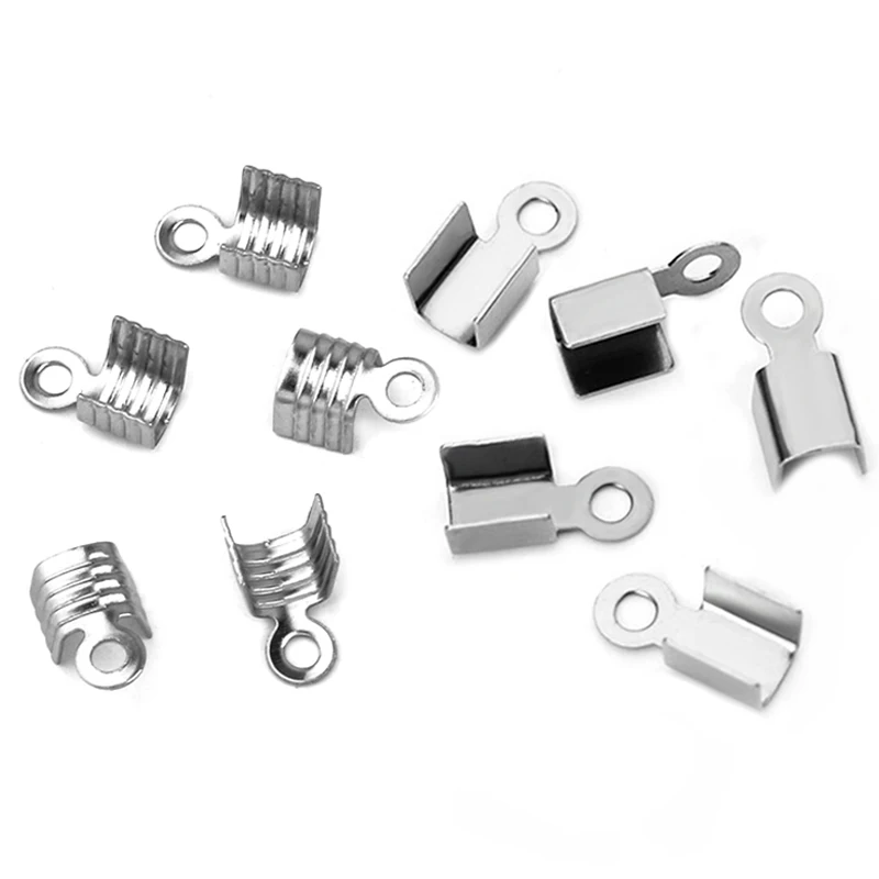 

200pcs Stainless Steel Cove Clasps Cord End Caps String Ribbon Leather Crimp Bead Connectors For Jewelry Making DIY Supplies