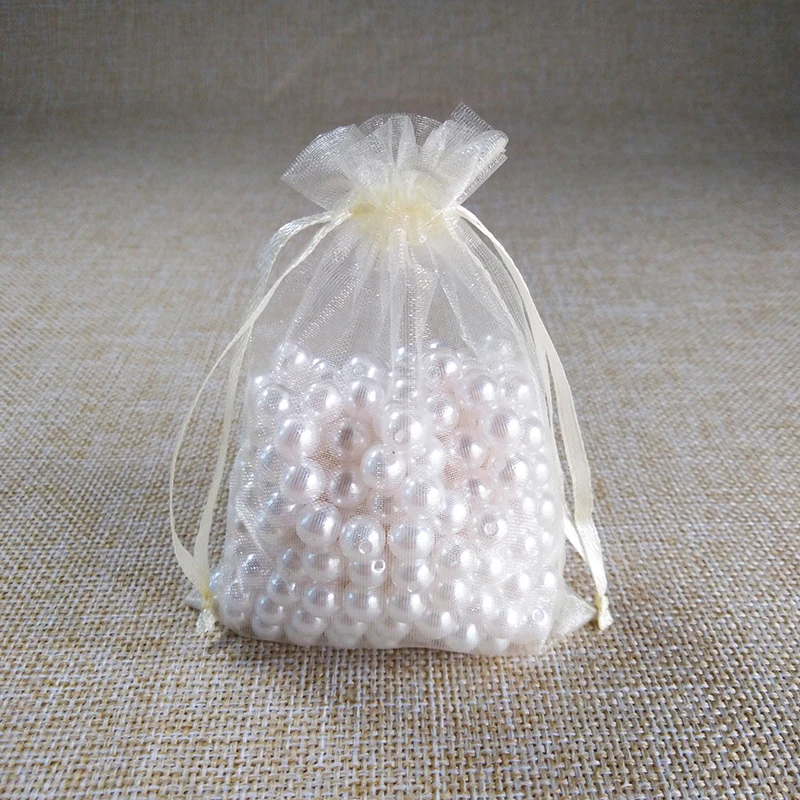 Beige 100 шт. Подарочный пакет для ювелирных изделий 7x9 9x12 10x15 13x18 см Упаковка из органзы для украшений сумки для свадебной вечеринки Рождественский подарок упаковка сумки - Цвет: Beige