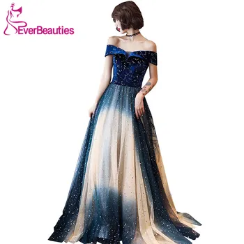 

Off The Shoulder Prom Dresses Long 2020 Velour with Tulle Sequin Robe De Soiree Vestido Formatura Vestidos De Gala Party Dresses