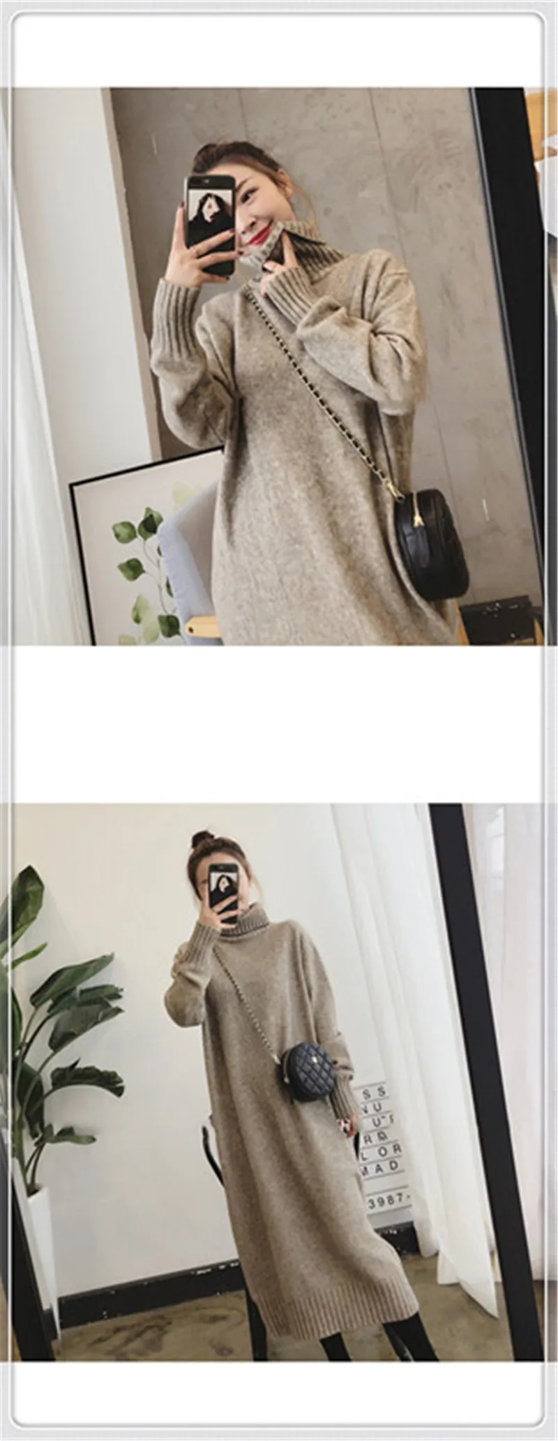 CBAFU korea loose sweater dresses women turtleneck dress long sleeve pullover knitted dress autumn winter knit clothing P542
