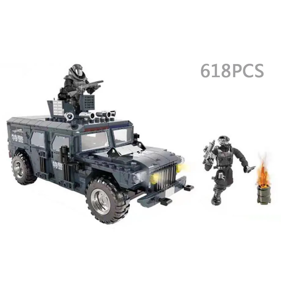 

Military Swat Mega Building Block 1:36 Scale Action Figures Super Police F550 Saber Toothed Tiger Armored Vehicle Brick Toys