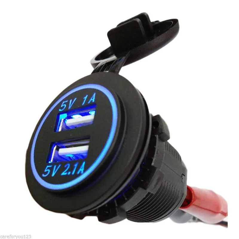 Розетка для автомобильного прикуривателя Быстрая зарядка USB мощность с светодиодный светильник 2 USB 1A/2.1A для 12-24 В Грузовик Мотоцикл газонокосилка лодка
