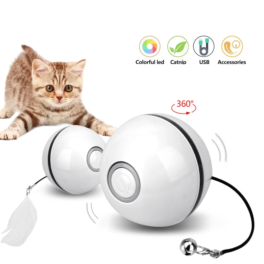 

Игрушки для кошек, шарики, светодиодные перьевые колокольчики, самовращающиеся цветные перезаряжаемые через USB интерактивные автоматические умные игрушки для кошек и котят