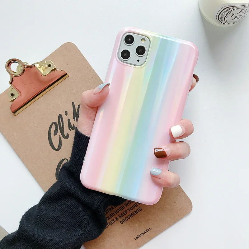 Чехол для телефона с розовыми лазерными градиентными полосками IPhone 11 Pro Max XR XS 7 8