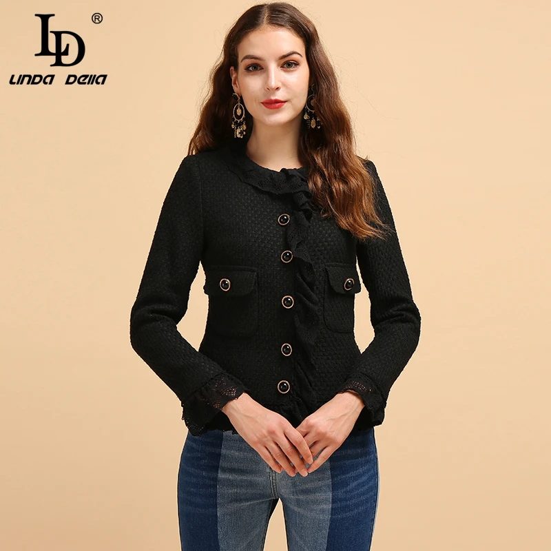 LD LINDA DELLA новые модные Подиумные осенние черные куртки женские с длинным рукавом