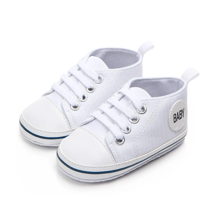 Новая Брендовая детская обувь для новорожденных; парусиновые кроссовки для маленьких мальчиков и девочек с мягкой подошвой; обувь для малышей; парусиновая обувь с принтом; - Цвет: Белый