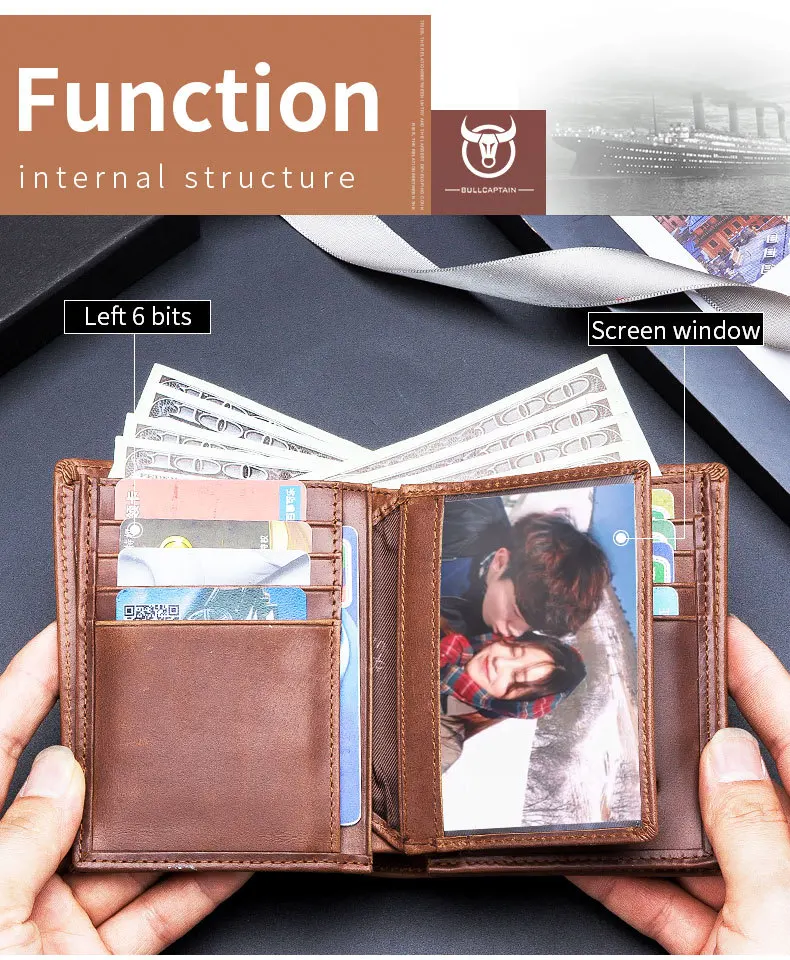 Genuine Leather Men Wallets Vintage Cow Leather Wallet Male Handmade Custom Dollar Price Coin Purse Short Wallet carteira