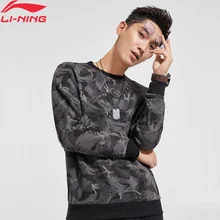 Li-Ning мужской трендовый свитер, обычный крой, 66% хлопок, 34% полиэстер, с принтом, комфортная подкладка, спортивная толстовка, AWDGB41 COND18