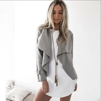 

2019 New Women Waterfall Cardigan Jacket Cotton Autumn Solid Color Slim Coat Top Asymmetric Outwear Fashion Biker Coat