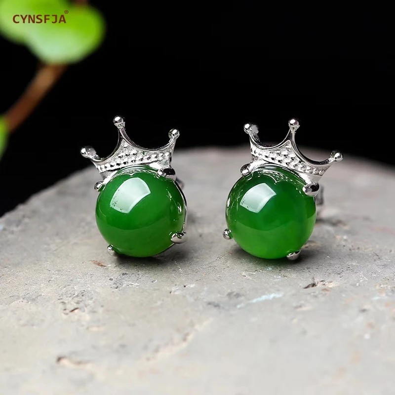 

CYNSFJA Real Certified Natural Hetian Jade Jasper 925 Sterling Silver Fine Jewelry Women's Amulet Green Jade Earrings Best Gifts