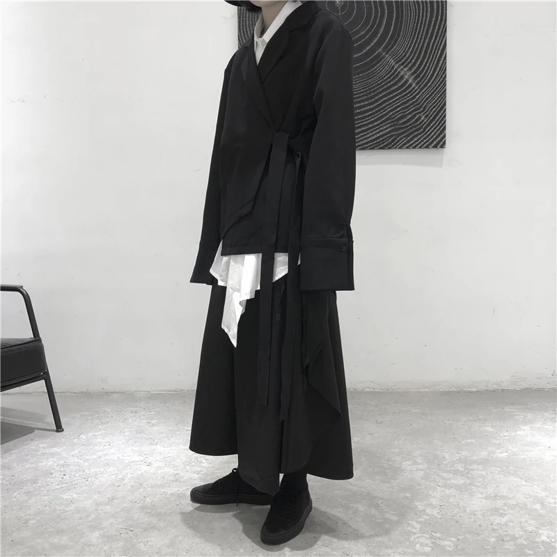 XITAO бандаж большого размера черный блейзер нерегулярная женская одежда Мода зазубренный воротник длинный рукав пальто Топ осень GCC1387
