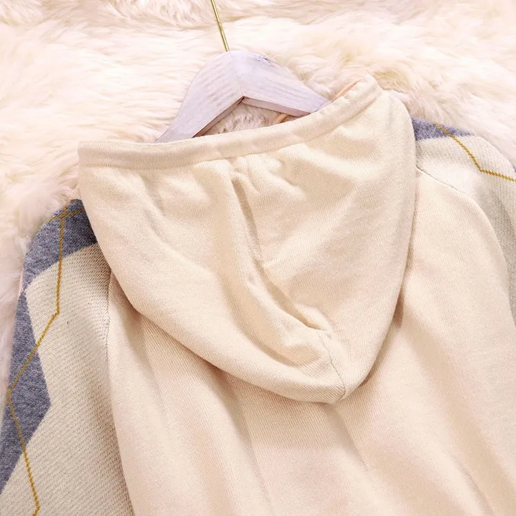 Amolapha Женские клетчатые вязаные свитера с капюшоном+ юбки 2 шт. комплекты повседневной одежды костюм