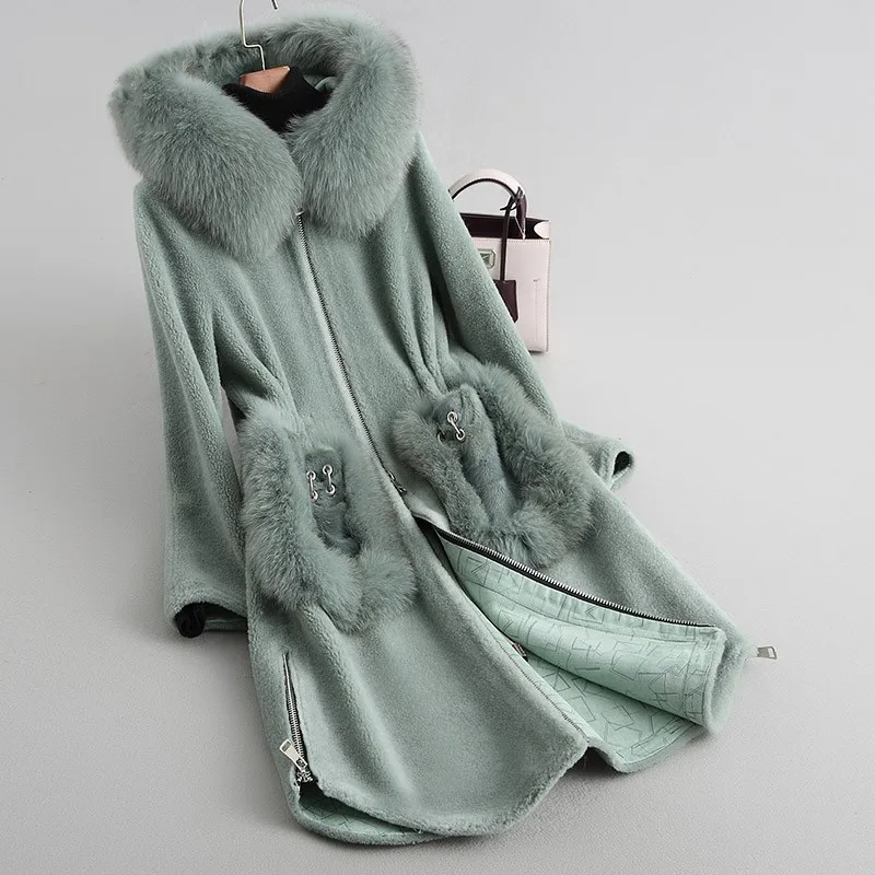 Winter lamb shearling natural coat sticky leather collar women's wool fur fashion pocket | Женская одежда