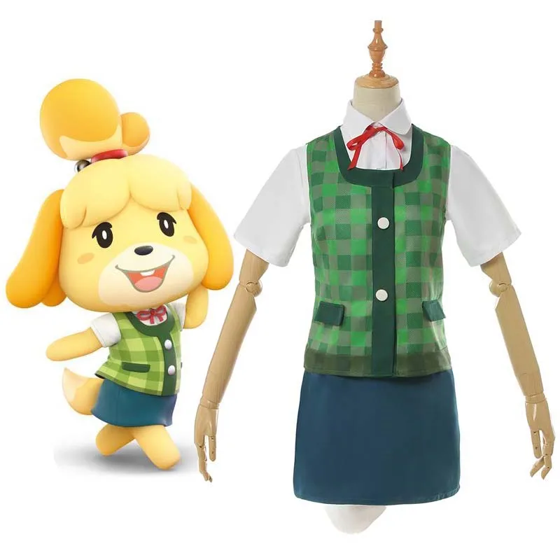 Animal Crossing New Horizons Cosplay Isabelle Costume Shirt Vest Skirt
