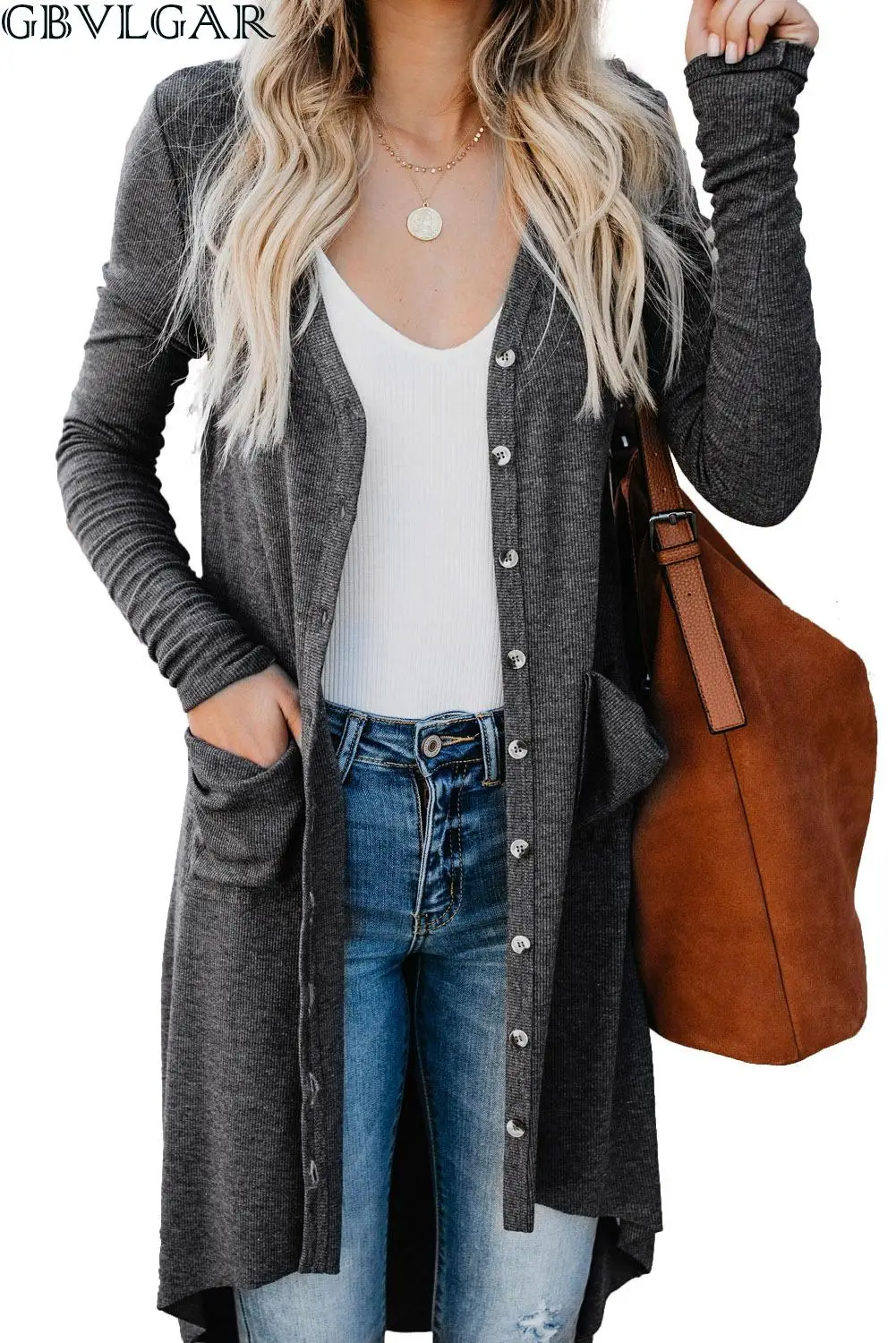 

GBVLGAR 2020 Autumn And Winter Women's Long Sleeve Knitwear Button Down Knit Ribbed Cardigans with Pocket Outerwear Tops