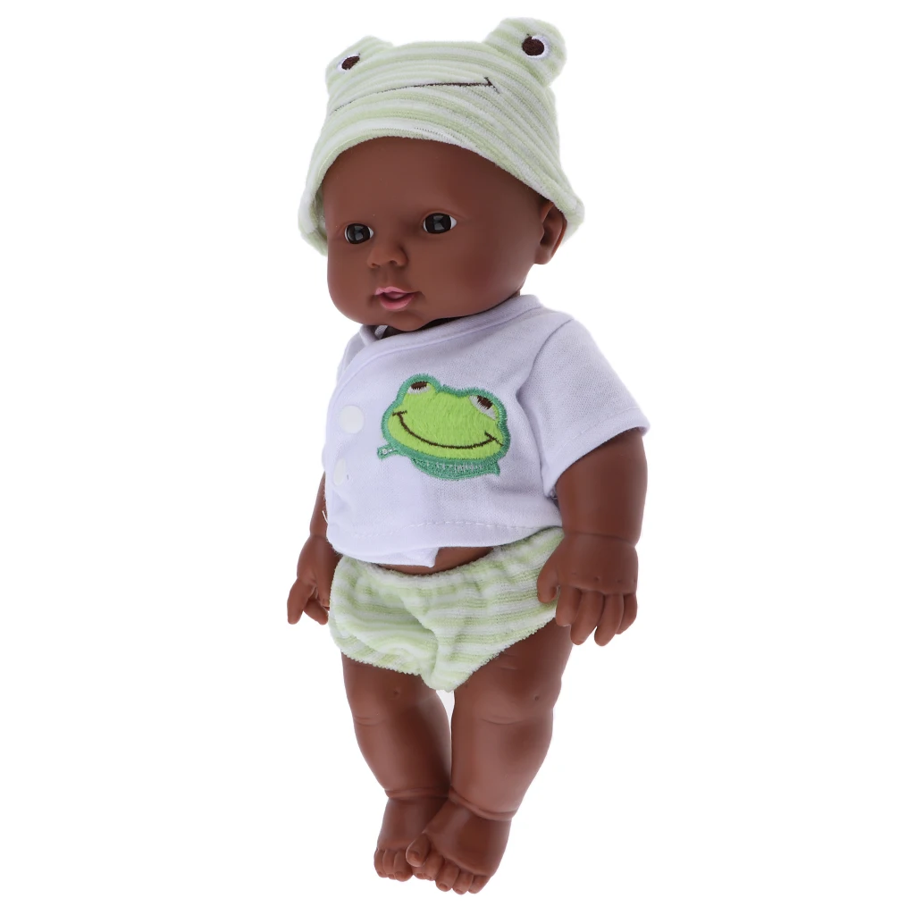 Reborn Newborn African Black Baby Doll Soft Vinyl Realistic Reborn Doll For Kids Gifts - 12 Inch (Green)