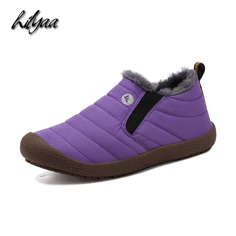 

New Men And Women Flat-Bottomed Waterproof Snow Boots Round Toe Plush Keep Warm Female Elastic Band Casual Trendy Couple Shoes