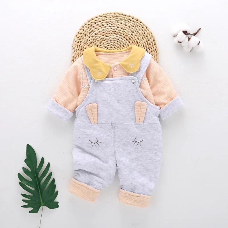 

Star Rabbit Jacquard Thin Padded Baby Overalls Two-Piece Set Baby Rompers Infant Homewear Set