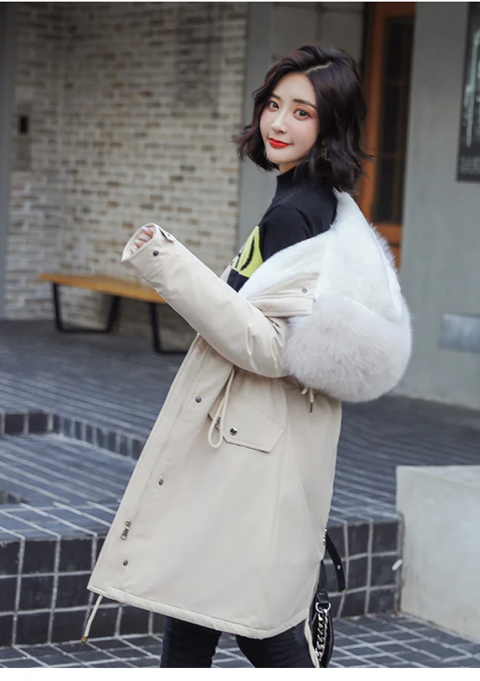 Новое Женское длинное пальто осень зима теплое бархатное плотное пальто из искусственного меха Парка женская однотонная куртка с большим карманом верхняя одежда