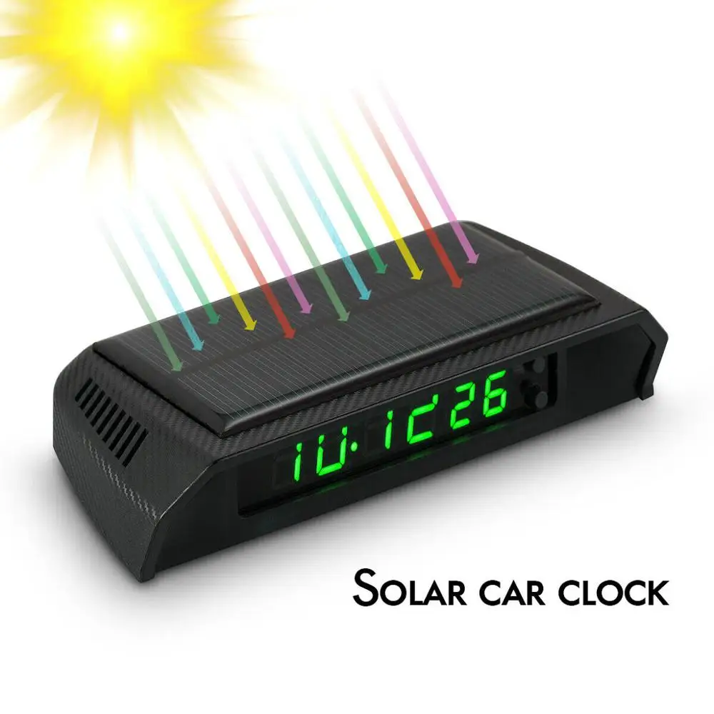 SolarCarClockPortableDigitalLEDClockCalendarforVehicleAuto