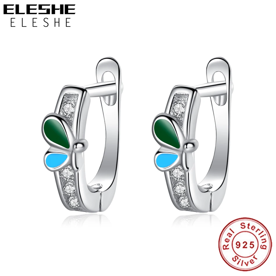 ELESHE 100% Стерлинговое Серебро 925 пробы серьги-гвоздики с кристаллами и эмалью милые