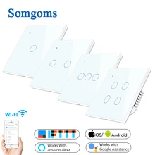 Wifi Wall Touch Sensitive Switch Remote Control 1 2 3 4 Gang Wireless Led Light Smart Touch Screen Switch Glass EU UK Standard smart led light stripe switch 2m rgb light rope wifi remote control switch touch brightness adjusting color change eu uk plug