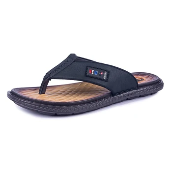 

2020 Flip Flops Men Man Male Black Summer Beach Leather Home Indoor Slippers Outdoor Mens Slides Sandals Shoes Chanclas Hombre