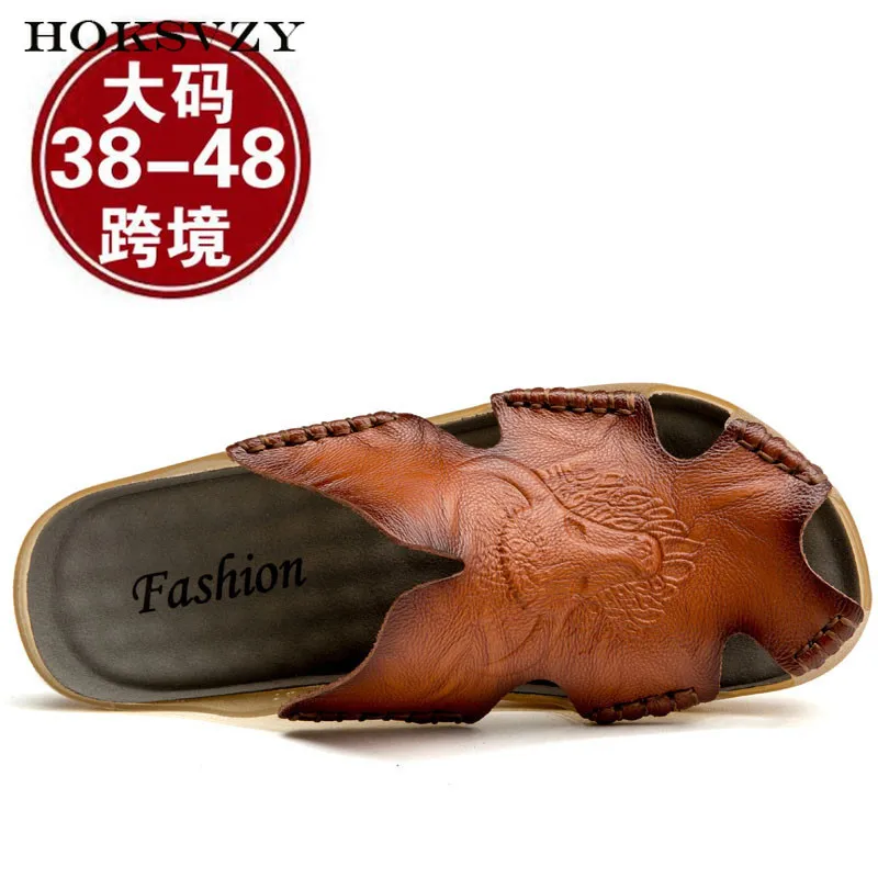 HOKSZVY/летние мужские кожаные тапочки больших размеров; мужские кожаные пляжные повседневные сандалии-шлепанцы; CLK-1868