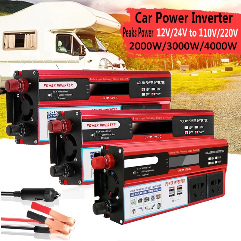 Инвертор солнечной энергии 4000W 3000W 2000W DC 12V к AC 220V автомобильный инвертор для платы