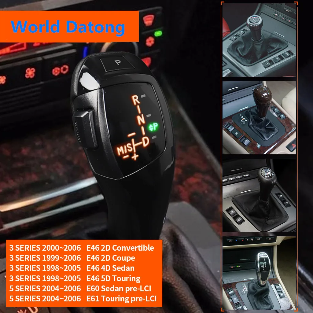 

For BMW E46 E60 E61 LED Gear Shift Knob Automatic LHD Piano-Black Colour 1998~2006 With Table & Crystal buttons