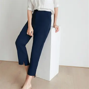 

Slender Straight High Waist Split Pants Large Size Slim OL Vintage Streetwear All Match Solid Ankle Length Pants