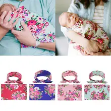 Хлопковое одеяло для малышей из 2 предметов, мягкое одеяло для новорожденных, пеленки с цветами, одеяло с головной повязкой, хлопчатобумажное одеяльце