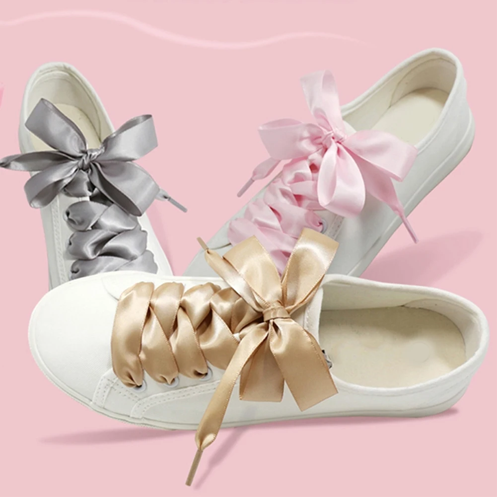 1Pair 4cm Width 90CM Flat Satin Silk Ribbon Shoelaces Polyester Shoe Laces Sneaker Sport Shoes Lace Strings shoe laces shoelaces without ties shoe accessories