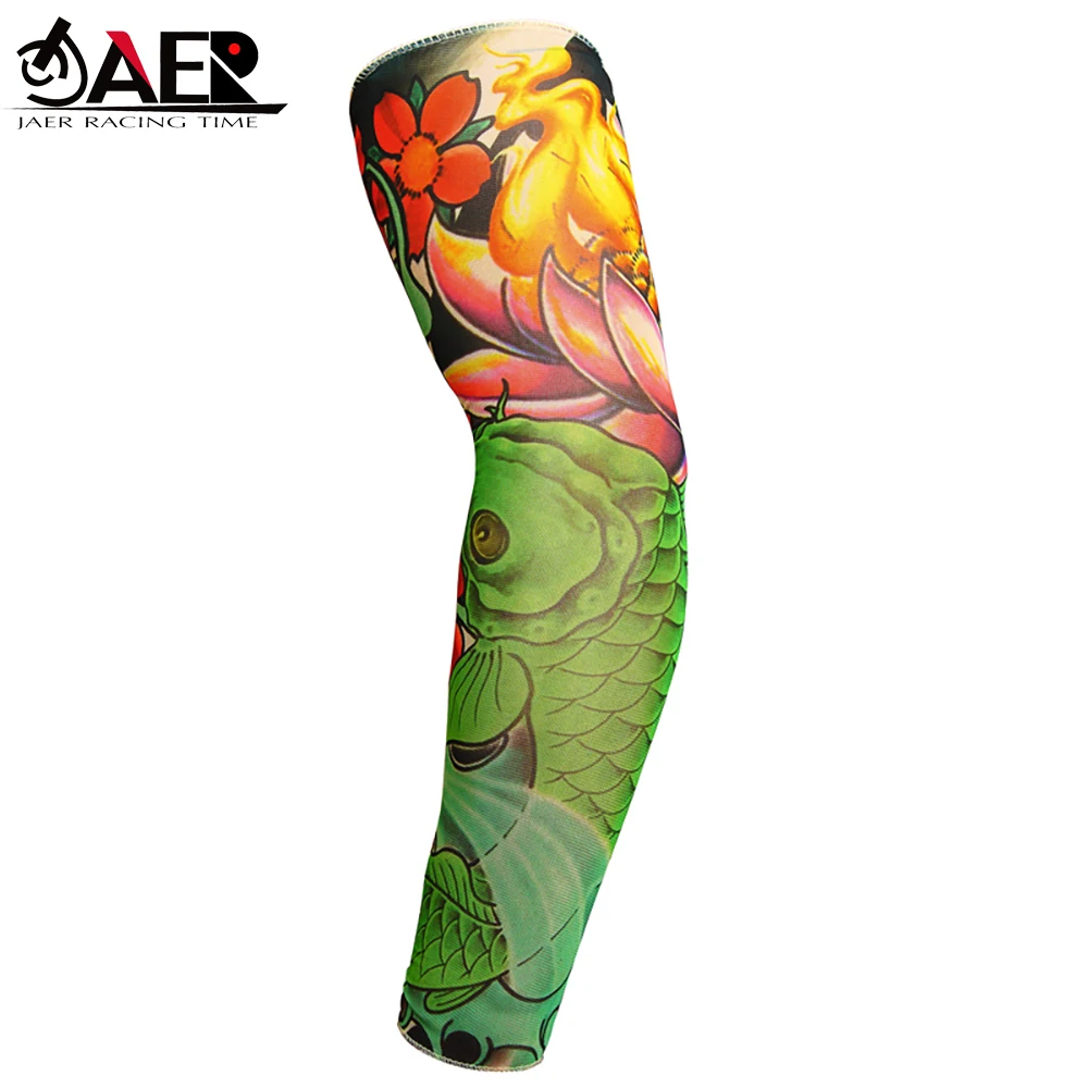 

JAER Motorcycle Cycling Sleeves Tattoo Printed Armwarmer UV Protection MTB Bike Bicycle Sleeves Arm Ridding Arm Sleeves