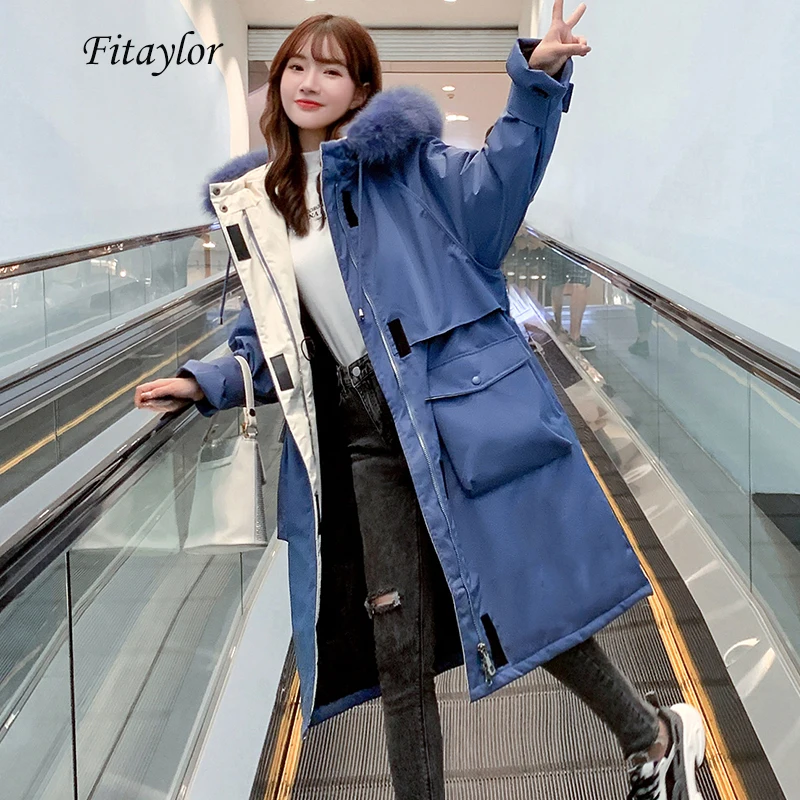 Fitaylor Новая женская зимняя длинная парка Теплая плотная Повседневная хлопковая
