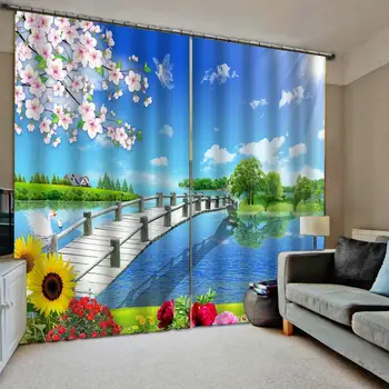 

pink peach blossom green landscape curtains 3D Window Curtain Dinosaur print Luxury Blackout For Living Room spring curtains